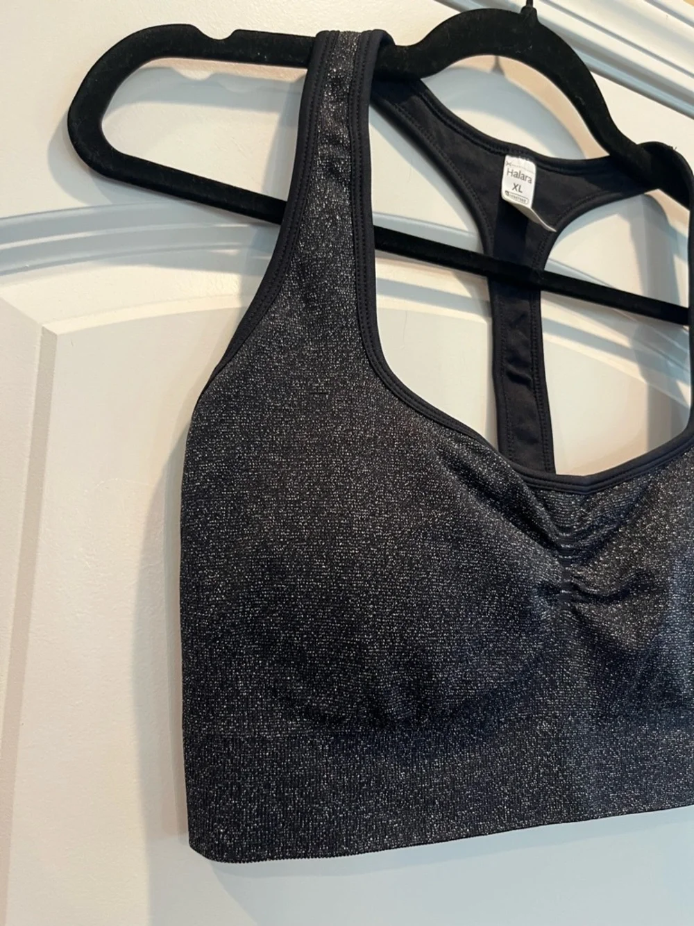 Halara Shimmery Black Racerback Sports Bra XL New Sparkle Activewear Yoga Gym